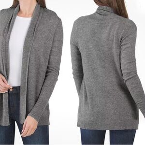 $349 NWT Tahari 100% 2 Ply Cashmere Open Front Cardigan Gray Sz L